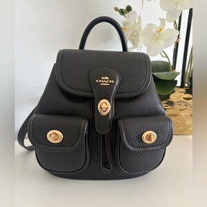 Coach Black Pebbled Leather Convertible Backpack with Gold Hardware